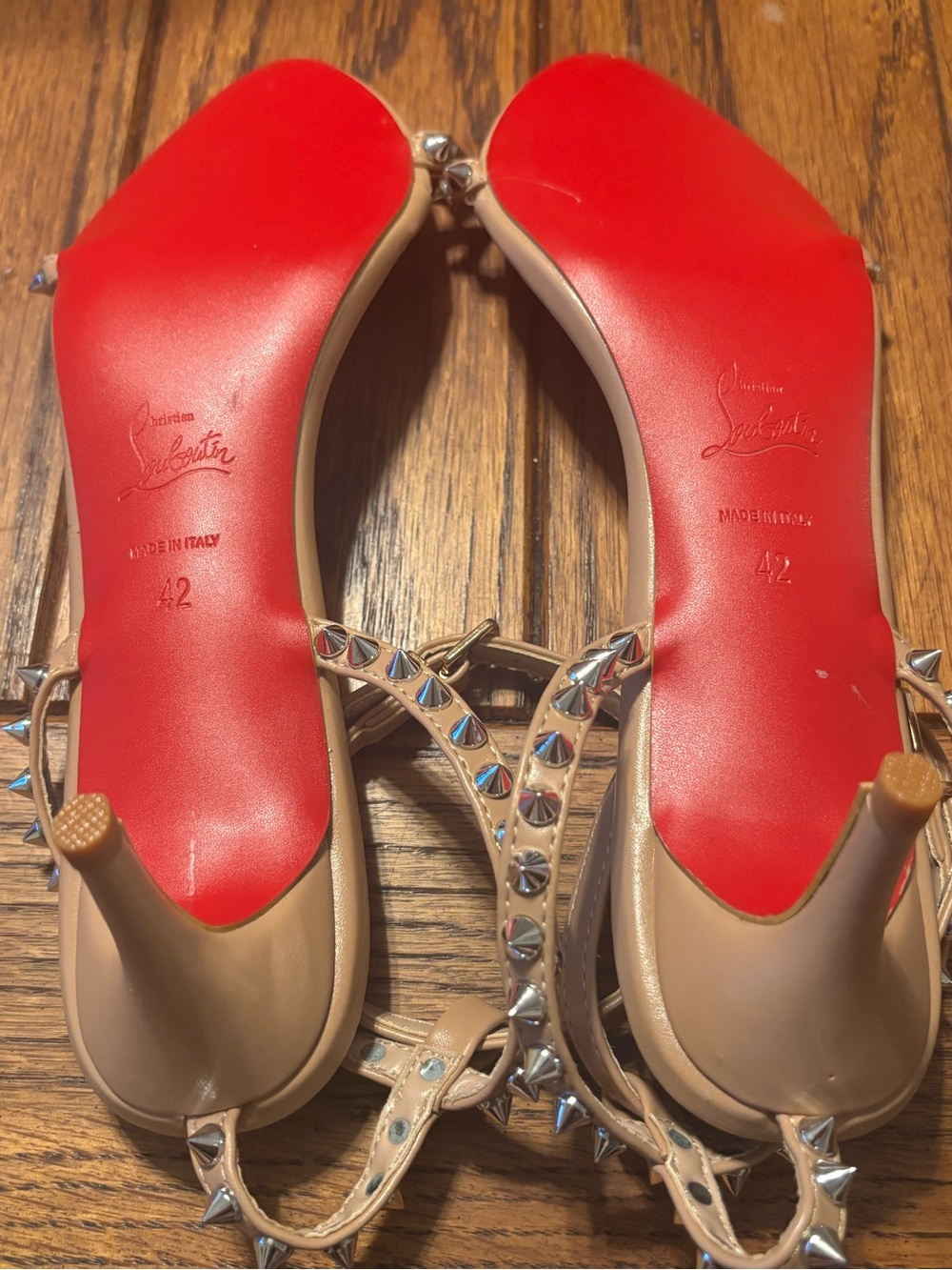 Christian Louboutin Nude Studded Ankle-Strap Stiletto Mafaldina